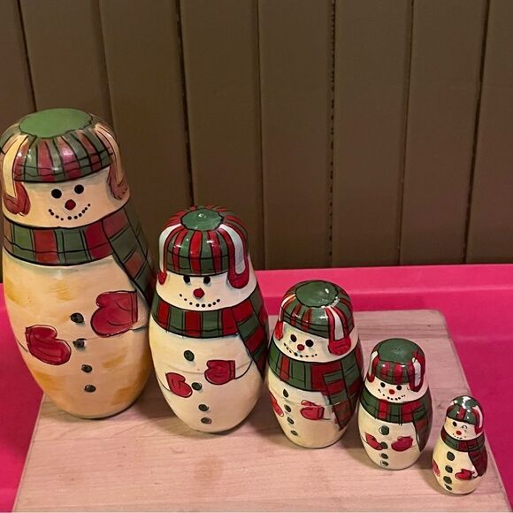 Vintage Snowman Nesting Dolls Hand Painted Terry’s Village 5 Figures - Picture 2 of 8